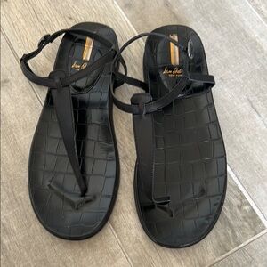 Sam Edelman Black Croc-Embossed Sandals
